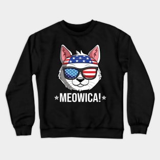 Meowica Cat American Flag Sunglasses Patriotic 4th Of July Crewneck Sweatshirt